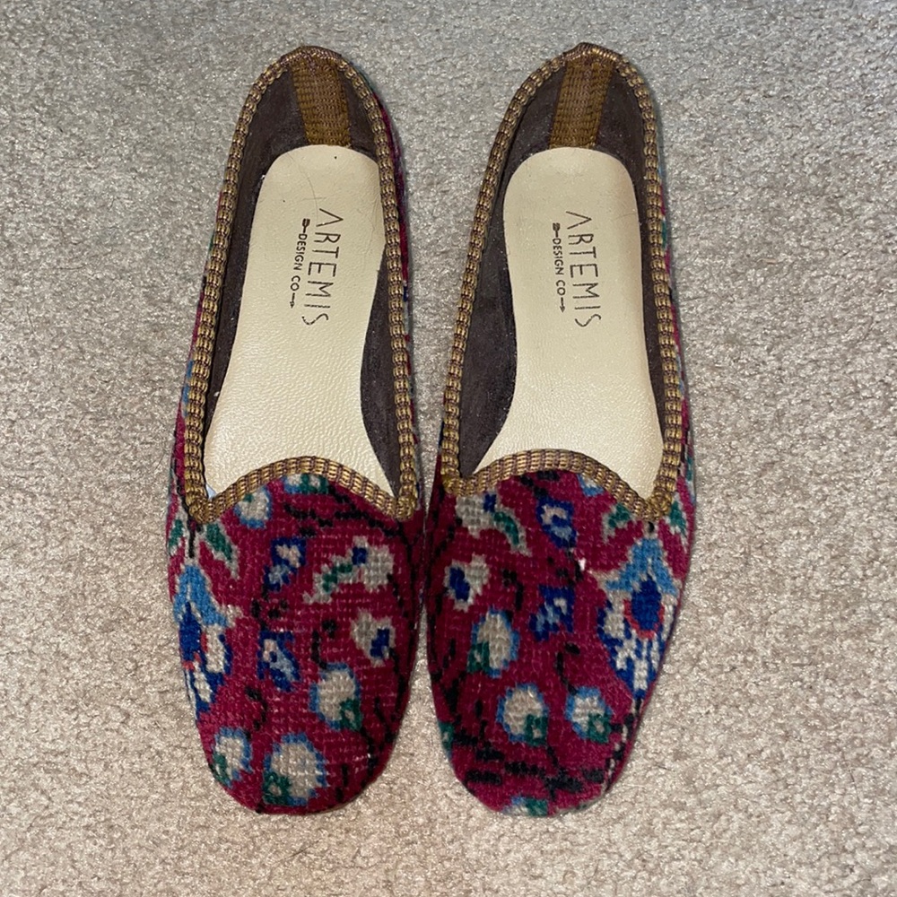 Artemis Design Kilim Loafers wool red blue gold multi shoes 37 7